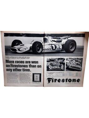 1967 Firestone Racing Tires Vintage Print Ad Indy Car NASCAR 2 Page